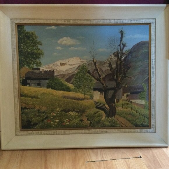 Vintage oil Painting on board old village mountain landscape wall hanging framed - Picture 11 of 12